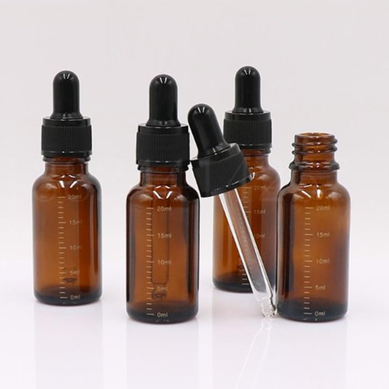 Happyupcity 3Pcs 20ml/0.7oz Empty Refillable Amber Glass Dropper Bottles with Scale Dropper Essential Oil Bottles Sample Vials Travel Liquid Dispenser Container for Perfume Cosmetic
