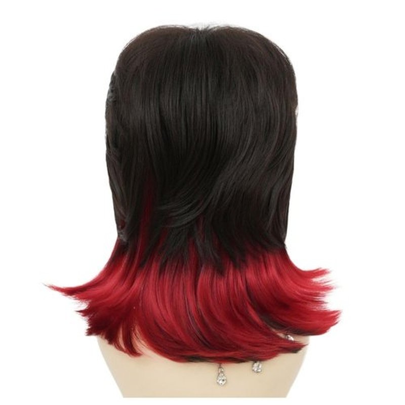 Dai Cloud Black Red Mullet Wig for Women Layered Shaggy Wig with Bangs Synthetic Wigs for Cosplay Daily Party Use