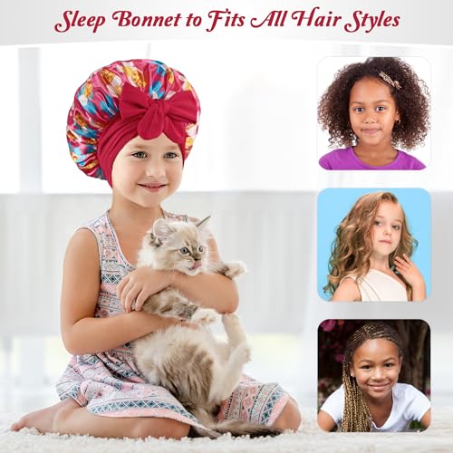 choshion 2 PCS Kids Bonnets for Girls, Silk Bonnet for Kids, Bonnet for Kids, Satin Bonnet for Sleeping, Baby Toddler Tie Bonnet Sleep Cap Bonnet for Curly Hair Braids