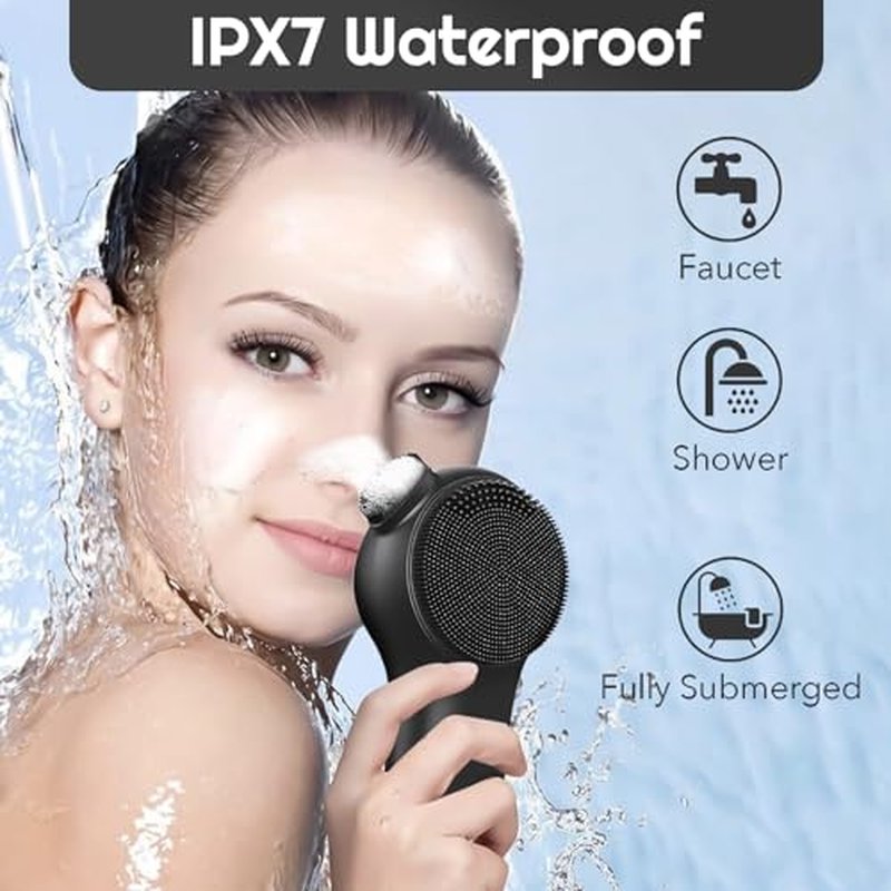 ADINC Silicone Face Scrubber, Facial Cleansing Brush Rechargeable & IPX7 Waterproof for Men & Women, 5 Cleansing Modes with Nose Brush, Face Scrubber Exfoliator with Red & Blue Light Massager