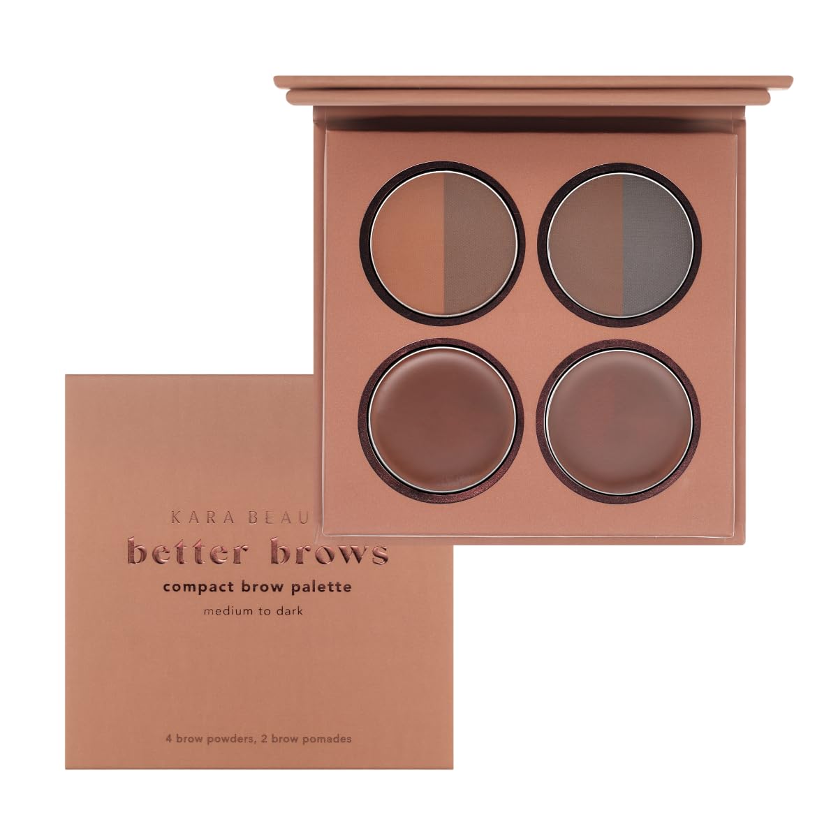 KARA BEAUTY Better Brows Mini Eyebrow Palette in Medium to Dark | Compact Brow Palette with Smooth Brow Powder | Waterproof Eyebrow Makeup Kit for Defined Natural Brows Long Lasting Brow Makeup
