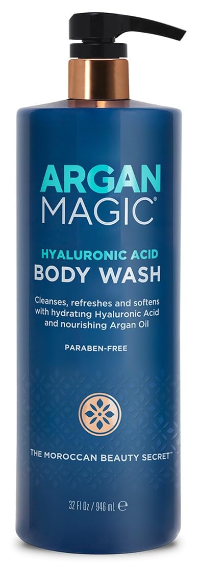 Argan Magic Hyaluronic Acid Body Wash - Cleanses, Refreshes & Softens with Hydrating Hyaluronic Acid and Nourishing Argan Oil | Paraben Free (32 Fl Oz)
