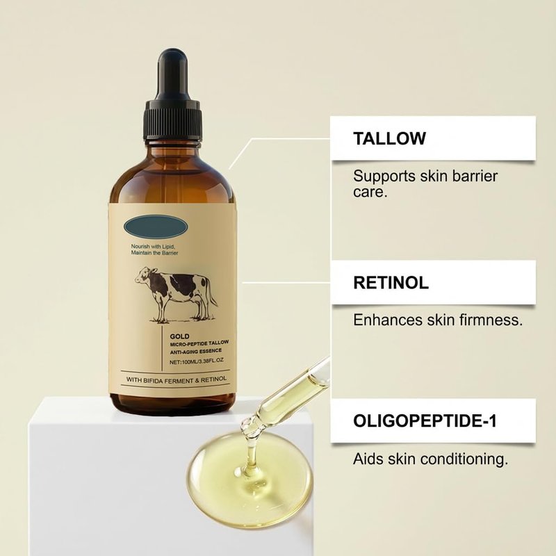 Retinol Golden Micro Peptide Tallow Serum - Tallow-Based Facial Essence for Daily Skin Conditioning | 100ml/3.38FL OZ