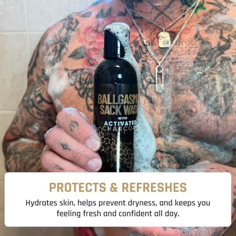 Derm Dude BallGasmic Ball Wash for Men - Charcoal Anti-Chafing Body Wash | Sweet Whiskey & Strawberry - 2 x 8oz