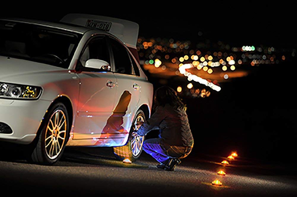StonePoint LED Lighting Emergency LED Road Flare Kit Set of 3 LED Bright Roadside Beacons with Magnetic Base Flashing or Steady Red Lights Includes Storage Bag