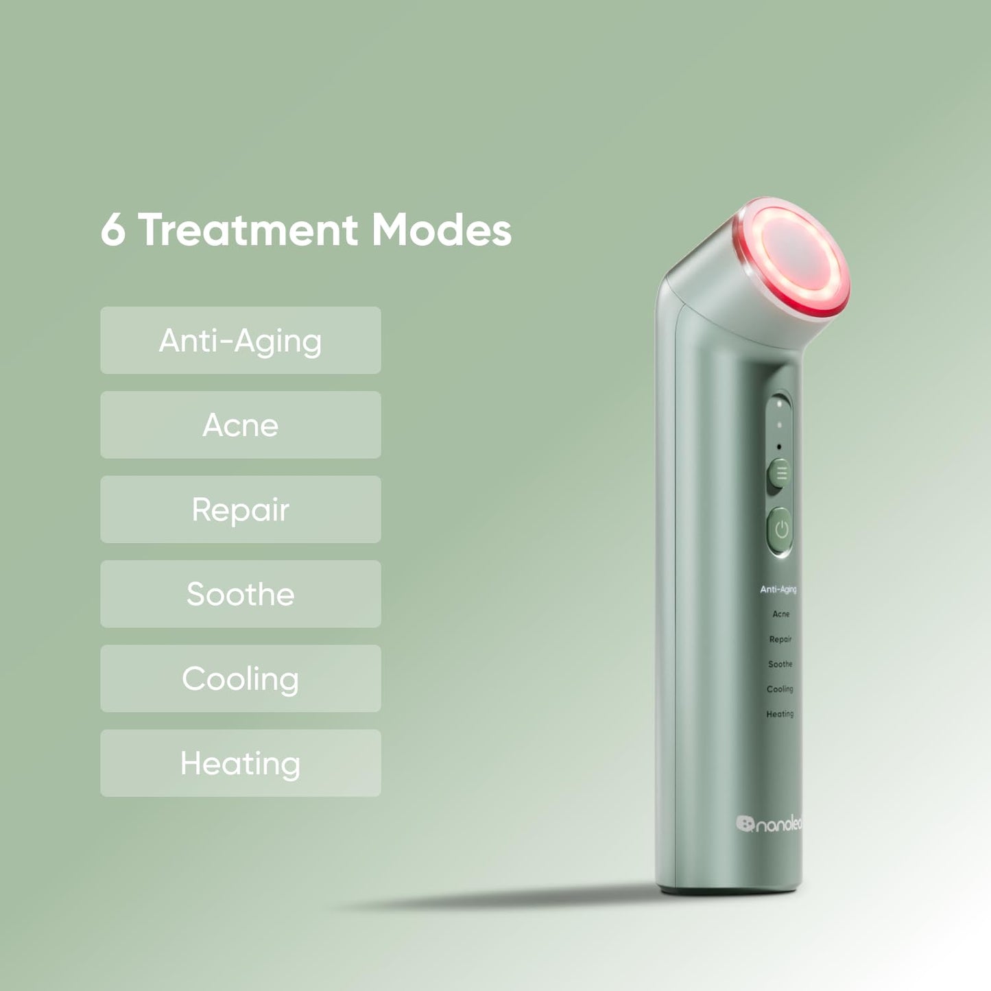 Nanoleaf FDA-Cleared 6-in-1 Light Therapy Wand for Face & Neck, Facial Massager with Red & Blue Light, Vibration, Heat & Cooling, Microcurrent Facial Device for Anti-Aging & Acne