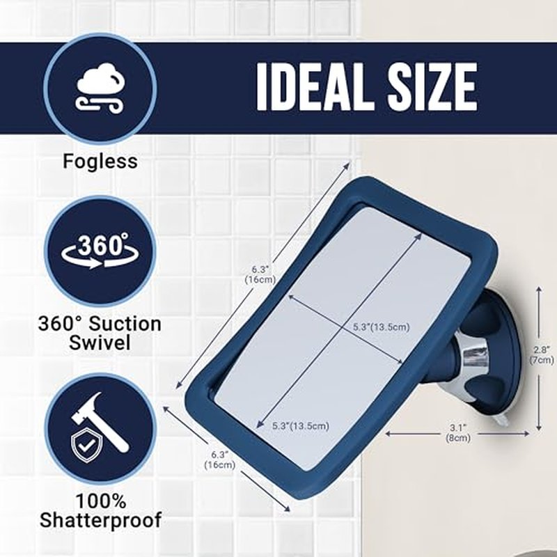 MIRRORVANA Fogless Shower Mirror for Shaving with Upgraded Suction, Anti Fog Shatterproof Surface and 360° Swivel, 1X Magnifying, 6.3 x 6.3 Inch (Black)