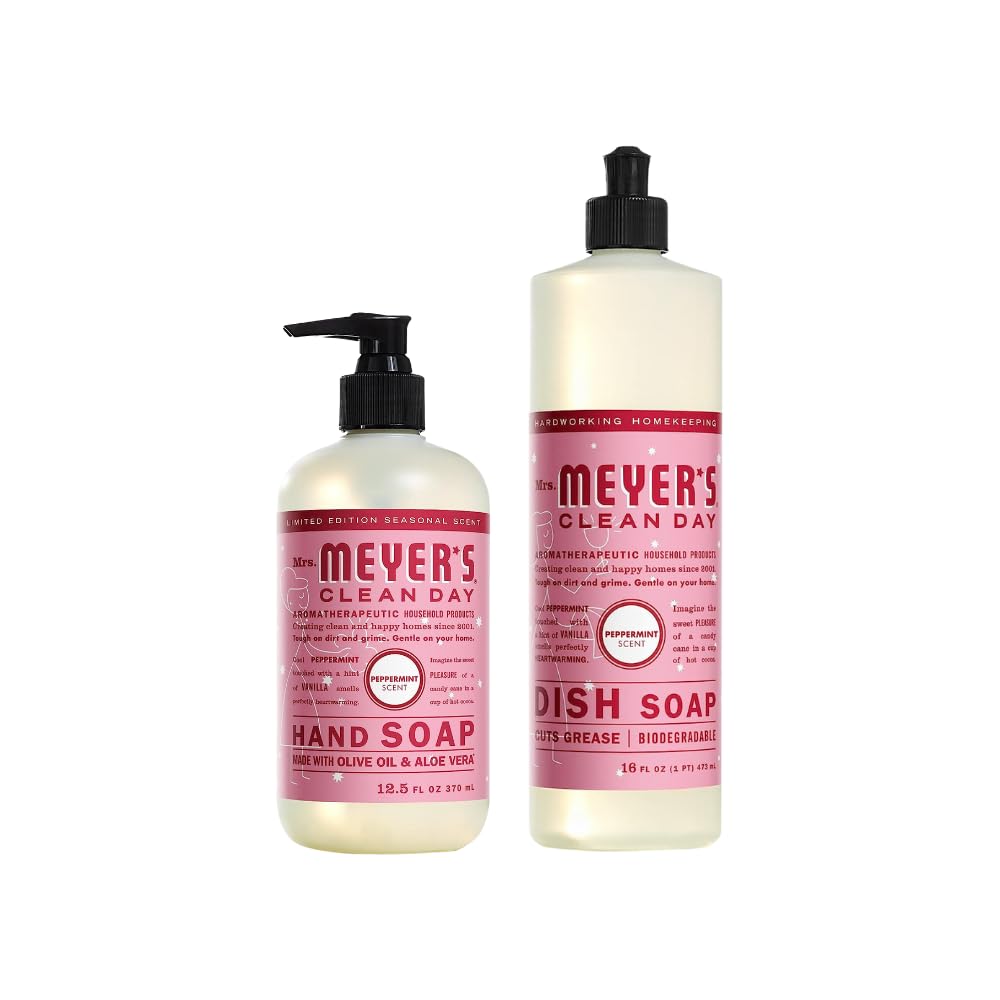 Mrs. MEYER'S CLEAN DAY Variety, 1 Liquid Hand Soap, 12.5 OZ, 1 Liquid Dish Soap, 16 OZ, 1 CT (Peppermint)
