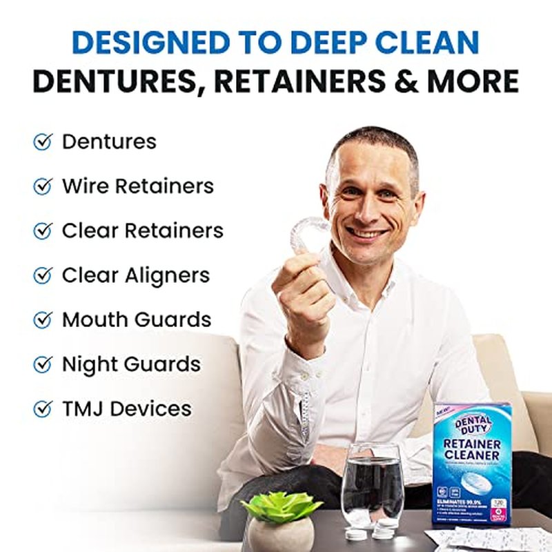 60 untis Retainer Cleaner and Denture Cleaning Tablets - Mouthguard Cleaner and Denture Cleaner Tablets Remove Plaque, Odors and Stains from Aligners, Night Guard and Removable Dental Appliances