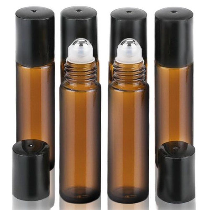 PrettyCare Roller Bottles For Oils 10 ml (Amber Glass, 6 Pack, 1 Extra Stainless Steel Balls, 12 Labels, 1 Opener, 1 Funnels Essential Oil Roller Bottles, Roller on Bottles