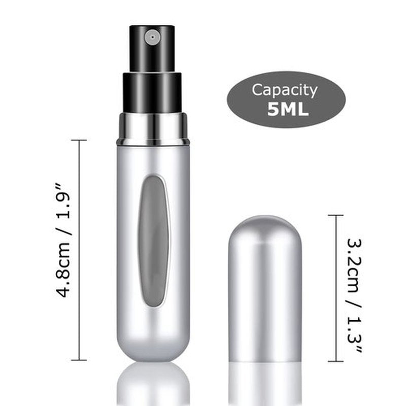 Fivexing 4Pcs Refillable Perfume Atomizer Bottles，Portable Mini Separate Perfume Bottle，Travel and Outings Spray Boxes Dispensers 5ml/0.2oz(silver)