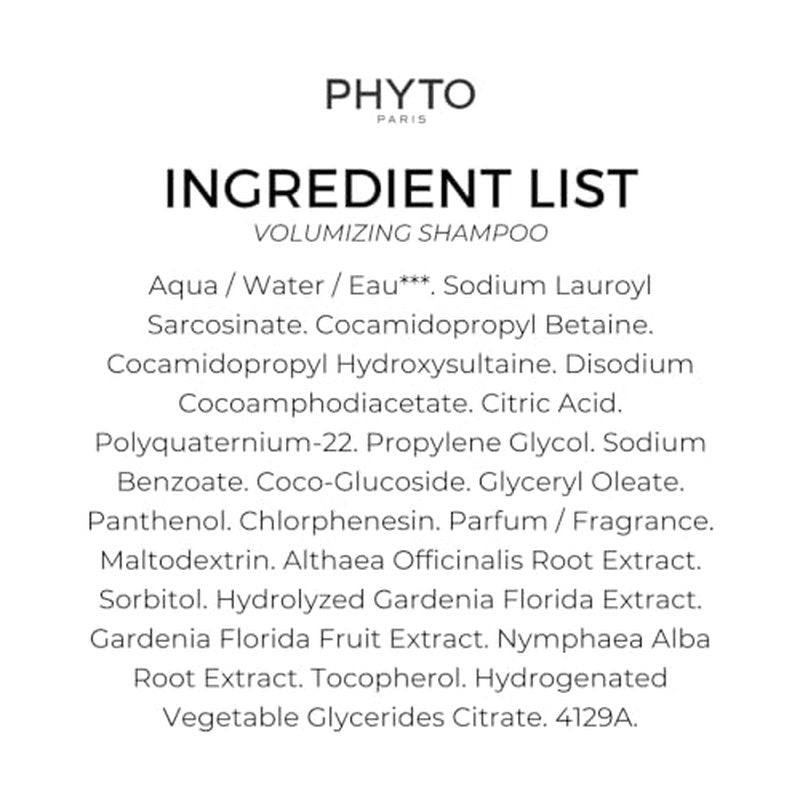 PHYTO VOLUME Volumizing Shampoo, Lightweight, For Fine Hair and Thin Hair, Instant Volume, 8.45 fl. oz