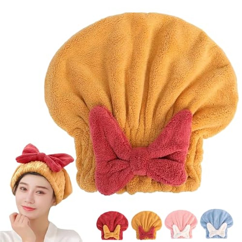 ZANWANXIN New Super Absorbent Hair Towel Wrap for Wet Hair, Efficient Absorbent Hair Towel Wrap, Quick-Drying Thickened Soft Bow Tie Wet Hair Towel Wrap for Women, Bow Knot Hair Towel Wrap (Yellow)