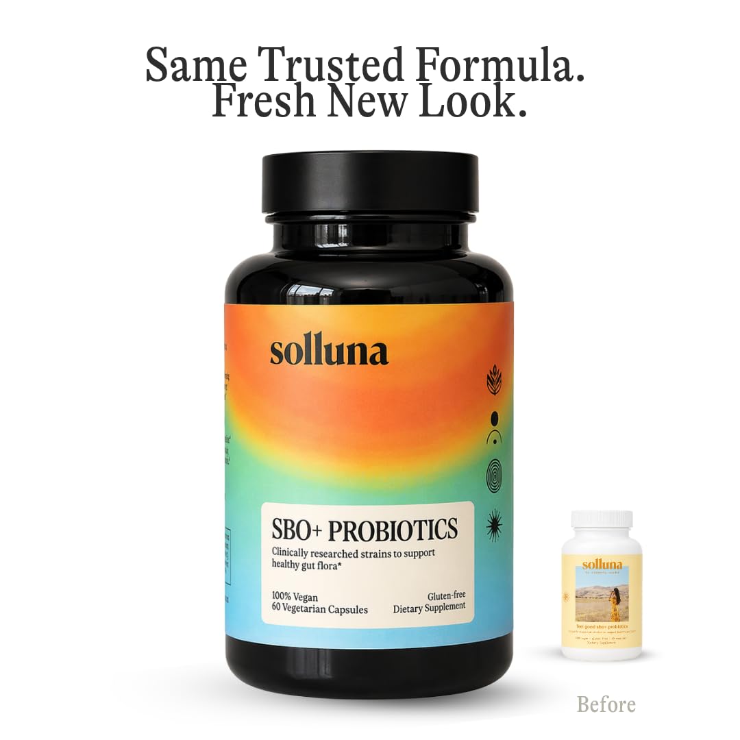 SBO Probiotics by Solluna — Soil Based Organisms, Prebiotics & Postbiotics with Humic Acid, Shilajit, Chaga & Turkey Tail Mushroom — Gut Health & Digestion — Kimberly Snyder (60CT) Vegan & Non-GMO