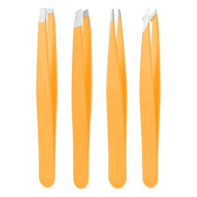 Tweezers Set, High Precision Stainless Steel Eyebrow Tweezers for Facial Hair, Inward Growing Hair and Splinter Remover Kit, Travel Essentials, Suitable for Women and Men, 4-Piece Set(Orange)