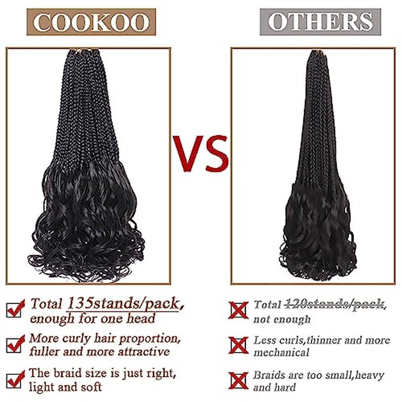 COOKOO 9 Packs (15 Strands/Pcs) Pre Looped French Curl Crochet Braids 8 Inch Natural Black French Curls Crochet Box Braid with Curly Ends Pre-braided Goddess Box Braids with Curly Ends for Women 1B#