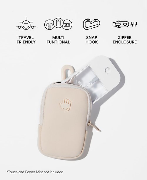 Touchland Touchette Zippered Pouch, Attachable Fashion Accessory with Snap Hook for Power Mist and Glow Mist 1FL OZ, Blush Pink