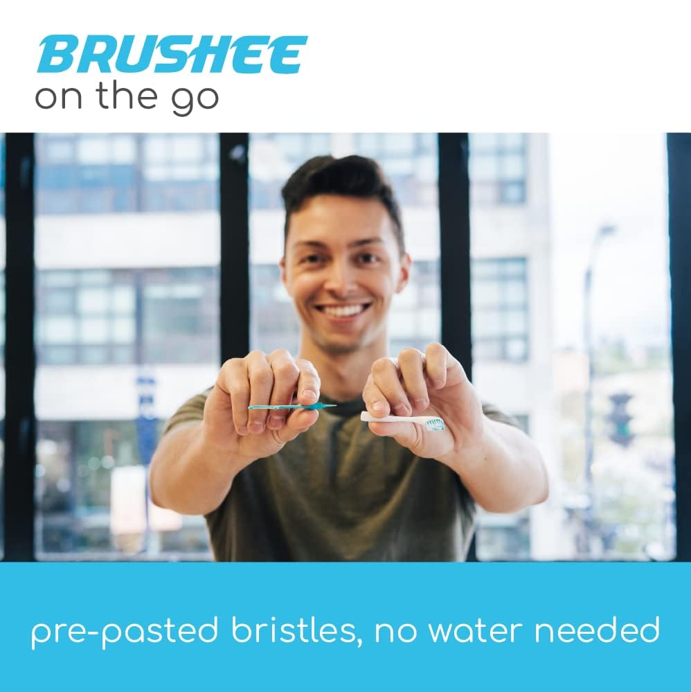 Brushee - The Evolution of Oral Care | 3-in-1 Tool (Pre-Pasted Mini-Brush + Floss + Pick) | Individually Wrapped | Disposable | Prepasted Travel Toothbrushes | Small Adult Toothbrush - (120-Pack)