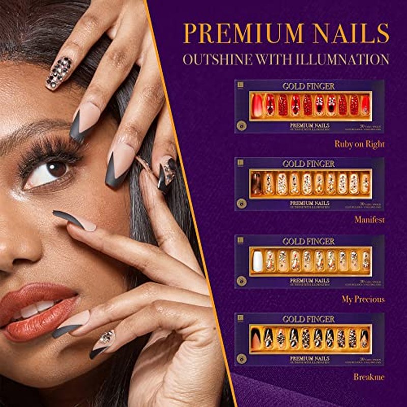 GoldFinger Premium False Nails Glue On Nails Press On Nails Glue Included (Breakme)