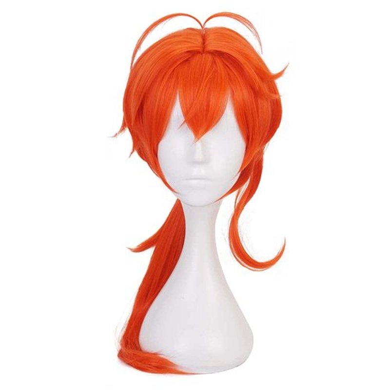 Mystylecos Game Genshin Impact Diluc Orange Red Long Wavy Wig Anime Cosplay Wig