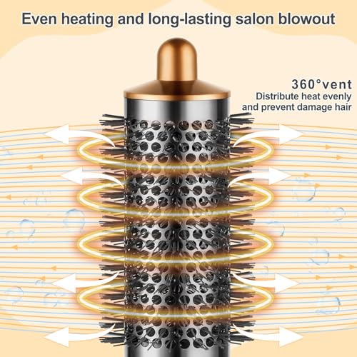 AFDD Round Volumizing Brush and Anti-Flight Flyaway Attachment for Dyson Airwrap Styler HS01/HS05, Hair Smoothing Drying Volumizer Styling Kit Attachment Compatible with Airwrap(Gold)