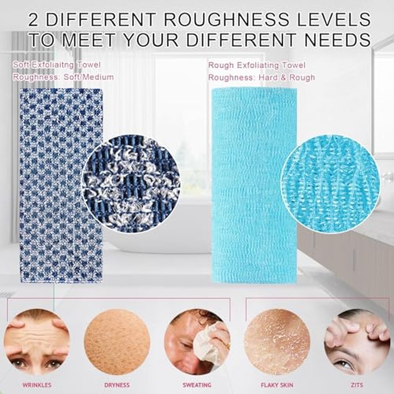 2 Pieces Exfoliating Washcloth Shower Towel African Net Sponge Japanese Wash Cloth Face Exfoliating Sponge Loofah Exfoliating Body Scrubber for Body Exfoliation (Blue)