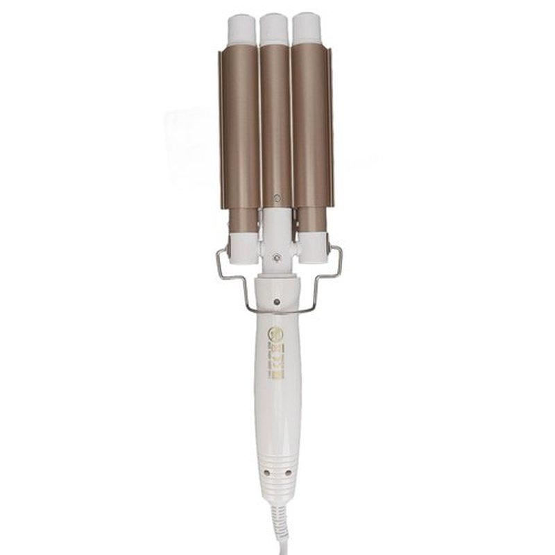 Curling Iron, Wavy Curling Wand 3 Barrel Hair Crimper Dry and Wet Use Ceramic Heating Hair Styling Curler Golden Curling Iron Crimping Iron for Hair Waver Crimpers Hair Tool (US
