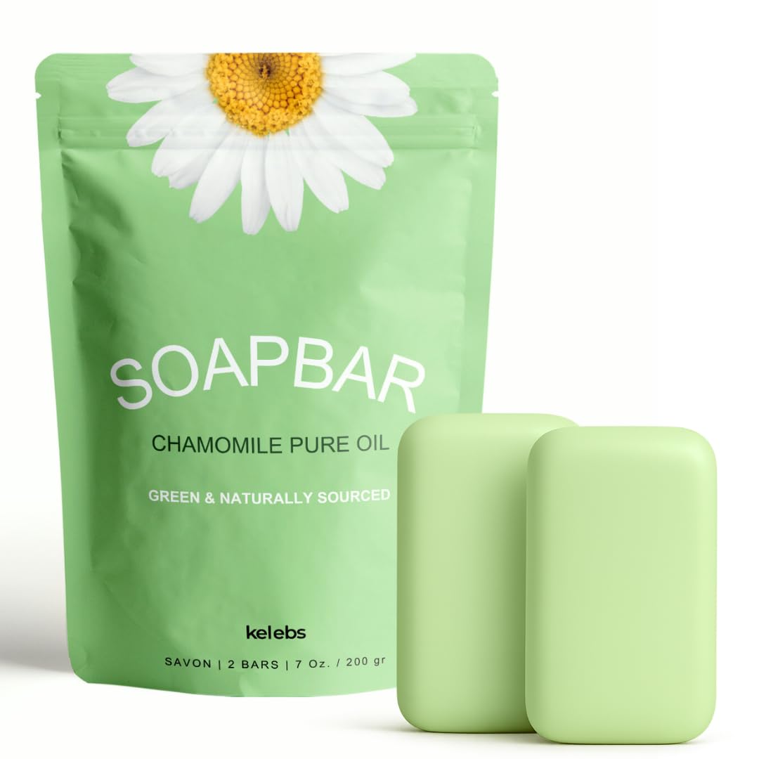 KELEBS Hypoallergenic Bar Soap for Men & Women with Sensitive Skin | Hydrating & Calming with Chamomile Oil | Face & Body Wash | Natural Ingredients | Fragrance-Free, Vegan, No SLS | 2 Bars