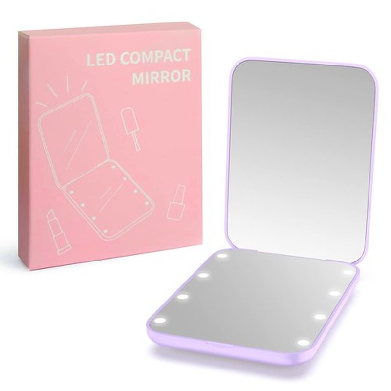 wobsion Compact Mirror, Magnifying Mirror with Light, 1x/3x Handheld 2-Sided Magnetic Switch Fold Mirror,Small Travel Makeup Mirror,Pocket Mirror for Handbag,Purse,Gifts for Girls(Purple)