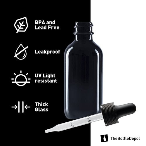 The Bottle Depot - 3 Pack - 2 oz Glass Bottle with Dropper - Black UV - 20-400 Neck Finish - Boston Round Bottles - Leakproof Essential Oils Bottles