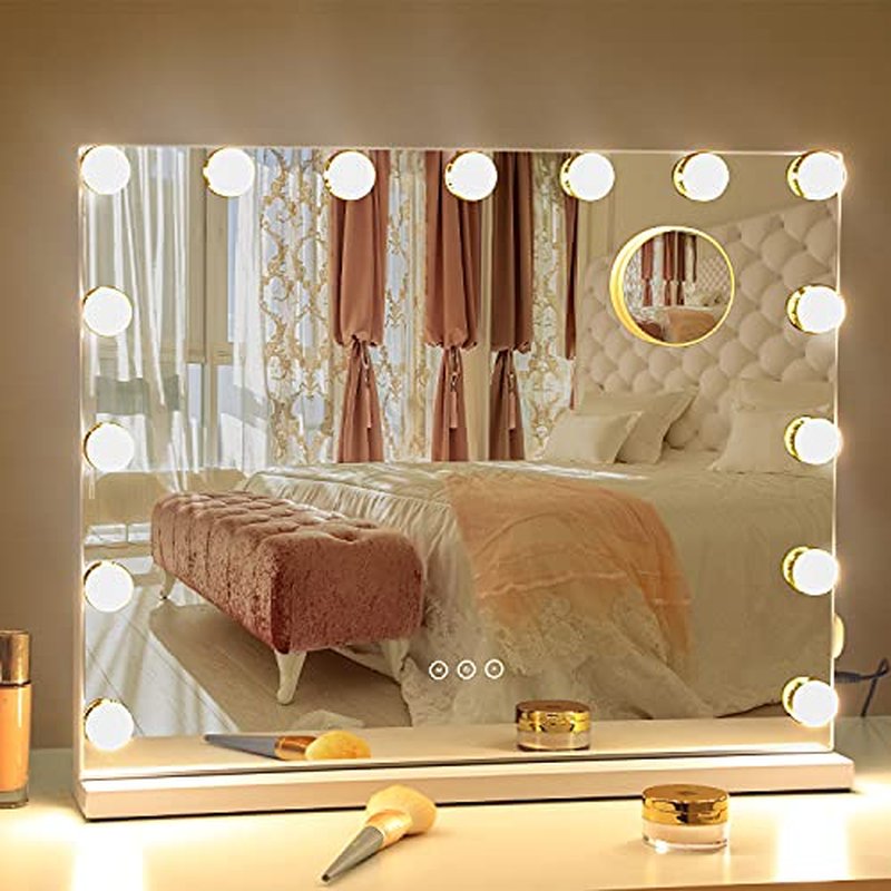 NUSVAN Vanity Mirror with Lights Lighted Makeup Mirror with Dimmable LED Bulbs,3 Color Lighting Modes,USB Charging Port Touch Control,Sturdy Metal Frame Design,White (50x40cm, 4.70)