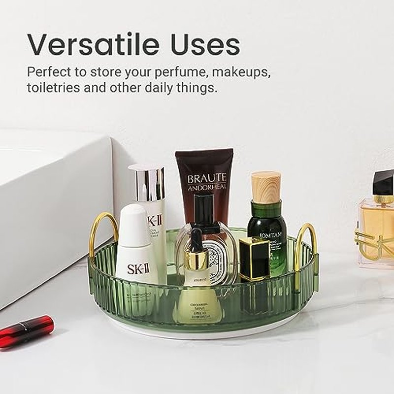 360 Rotating Makeup Organizer for Vanity, Large Skincare Perfume Organizers, Bathroom Counter Make Up Organizers and Storage, Clear Cosmetics Lipstick Spinning Organizer(1 Tier，Gold)
