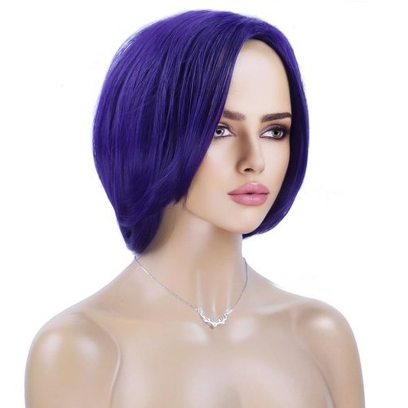RightOn Orange Wig Short Straight Bob Wig Dark Orange Wig for Cosplay Party Wig Cap and Eye Mask Included (Dark Purple)