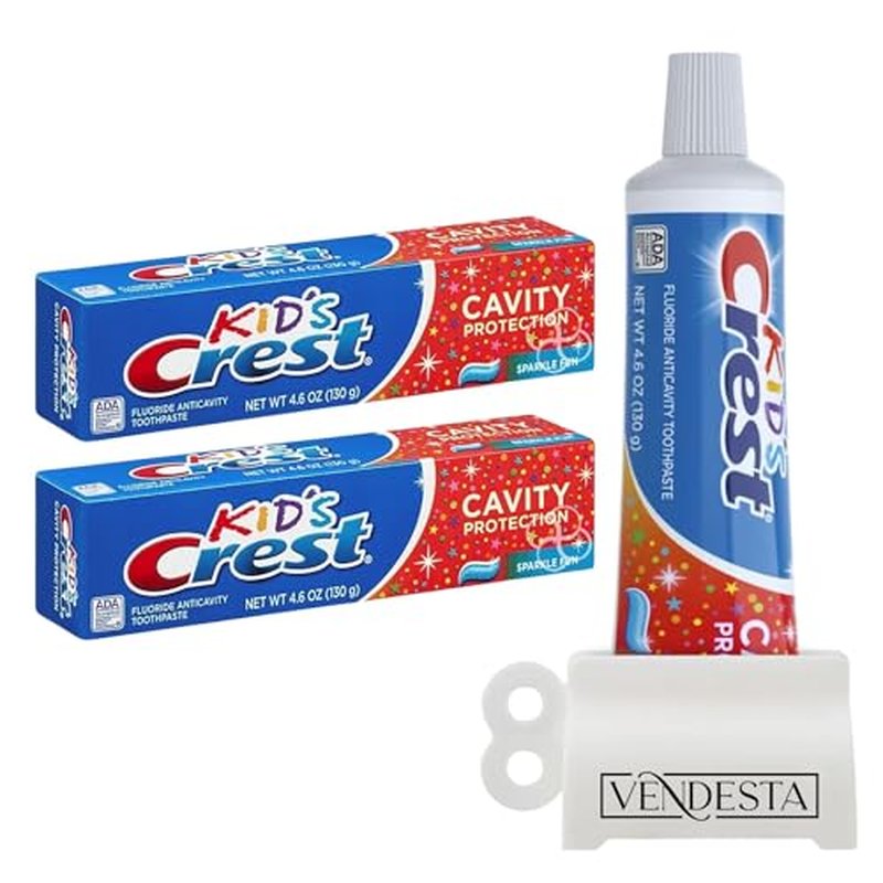 Crest Kids Cavity Protection & Enamel Care Bundle by VenDesta: 2-Pack Crest Kid's Cavity Protection Toothpaste Sparkle Fun Flavor Toothpaste, 4.6 oz - Crests Effective Dental Defense.