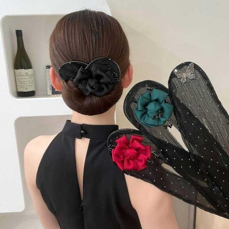 HUIQINGLI Characterh Character Hair Accessories, Insstyle Full Star Flower Hair Accessories, Women Hand Embroidered Flowers Deft Bun, Lazy Hair Curler (2PCS-F)