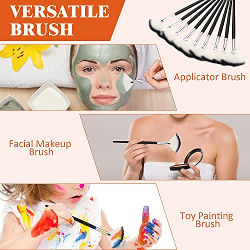 9 Pieces Facial Brushes Fan Mask Brushes, Soft Facial Applicator Brushes Tools for Peel Glycolic Mask Makeup for Mud Cream (Black and Silver)
