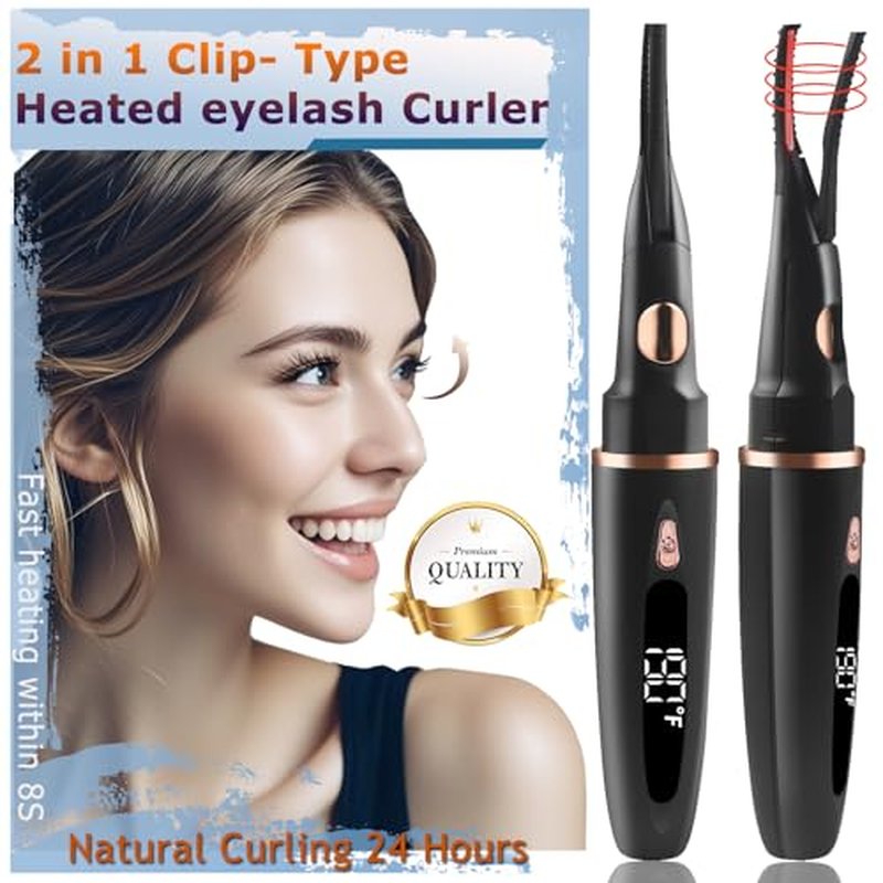 Heated Eyelash Curlers - 2 in 1 Clip- Type Electric Heated lash Curler Best Seller Eyelash Curler for Women 3 Temp Settings for Rechargeable LED Display Natural Curling 24H Long Lasting