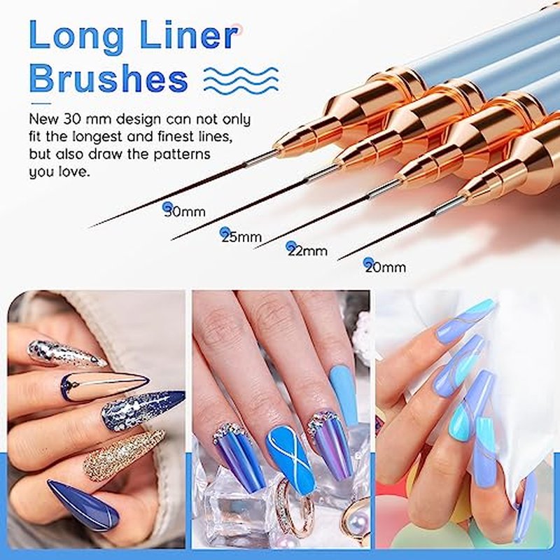 Nail Art Brushes, Double-Ended 10PCS Head Long Nail Art Liner Brushes Nail Design Brushes for Long Lines,Tiny Details,Fine Drawing Nail Brushes for Nail Art,Sizes 5/7/9/10/11/15/20/22/25/30