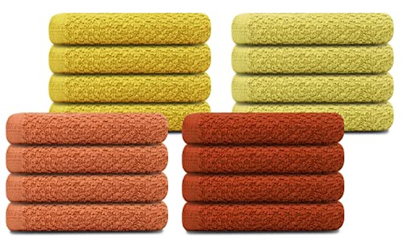 Tukasa Linens 16 Pack Cotton Washcloths for Body and Face, 12x12 Inches, Multipurpose Lightweight Wash Clothes Face. Highly Absorbent - Travel Bath Towel (Orange Yellow Family)