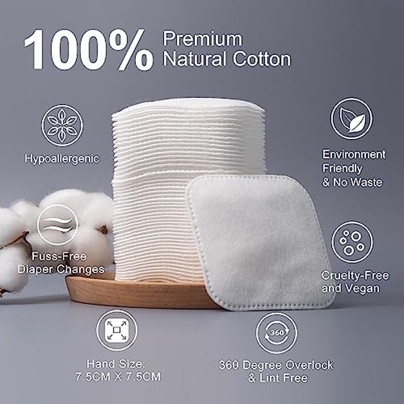 SHINO Natural Square Cotton Pads,100 Ps Biodegradable Pads, Makeup Remover Pads for Sensitive Skin - Beauty, Personal Care, Baby Care & Daily Cosmetics