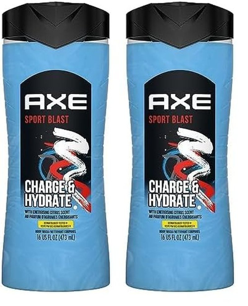 AXE Body Wash Charge and Hydrate Sports Blast Energizing Citrus Scent Men's Body Wash 100 percent Recycled Bottle 16 oz (Pack of 2)