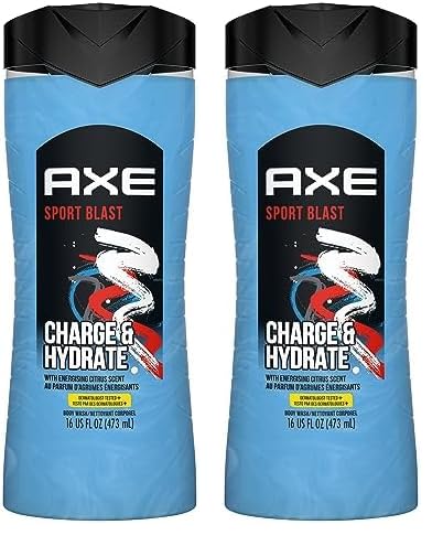 AXE Body Wash Charge and Hydrate Sports Blast Energizing Citrus Scent Men's Body Wash 100 percent Recycled Bottle 16 oz (Pack of 8)