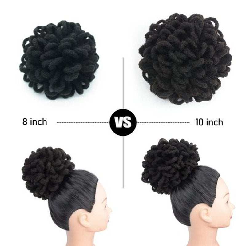 Yinmei Baibian 10inch Loc Ponytail Drawstring Petal Bun Afro Dreadlock Buns Pony Tail Curly Puff Braided Ponytails for Black Women Faux Locs Braided Bun(2#)