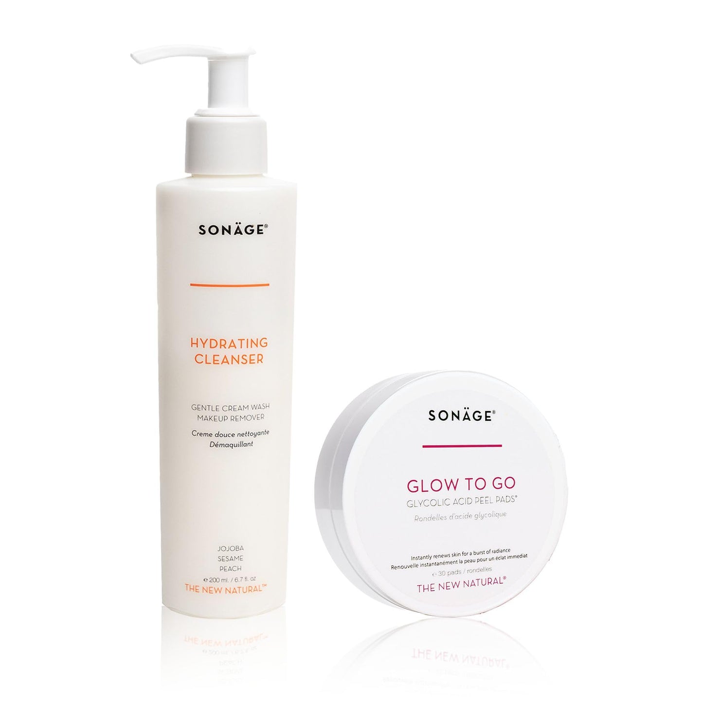 Clean & Glow Duo- Cleansing Creme and Glycolic Acid Pads, Makeup Remover, Exfoliate and Brighten