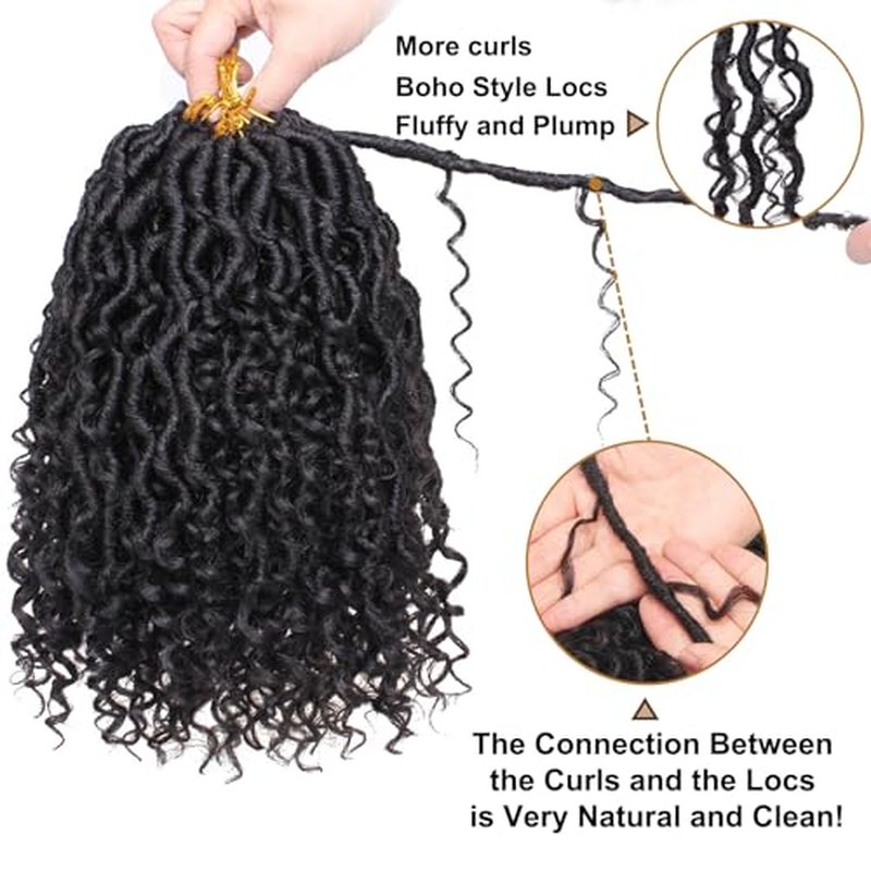 COOKOO 8 Packs Goddess Locs Crochet Braids Hair 14 Inch Pre-curled River Locs Crochet Hair Goddess Faux Locs Wavy Crochet Hair for Women Pre Looped Bohemian Locs Crochet Hair Extensions Tgrey#