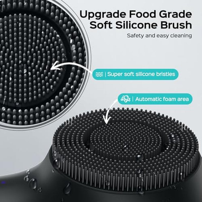 Face Scrubber Facial Cleansing Brush: 2 in 1 Spin and Vibration Patented Tech, Silicone Electric Exfoliator Scrubber with Automatic Foaming, Waterproof Face Cleanser Brush for Men and Women, Black
