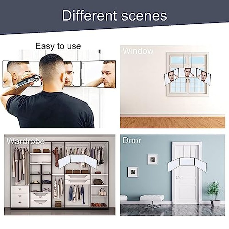 JANMPASK LED 3 Way Mirror for Self Hair Cutting Mirror Vanity Mirror Barber Supplies Accessories 360 Makeup Mirror with Light Trifold Mirror to See Back of Head (White with Light)