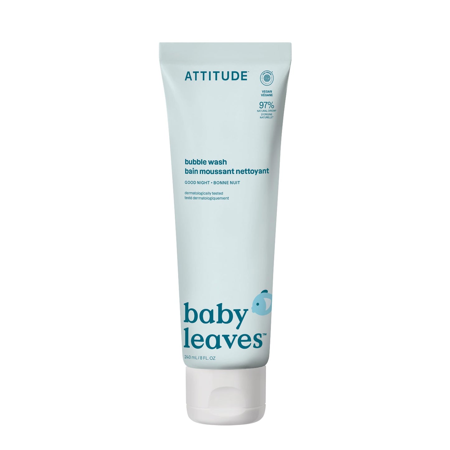 ATTITUDE Bubble Body Wash for Baby, EWG Verified, Dermatologically Tested, Plant and Mineral-Based, Vegan, Good Night, 8 Fl Oz