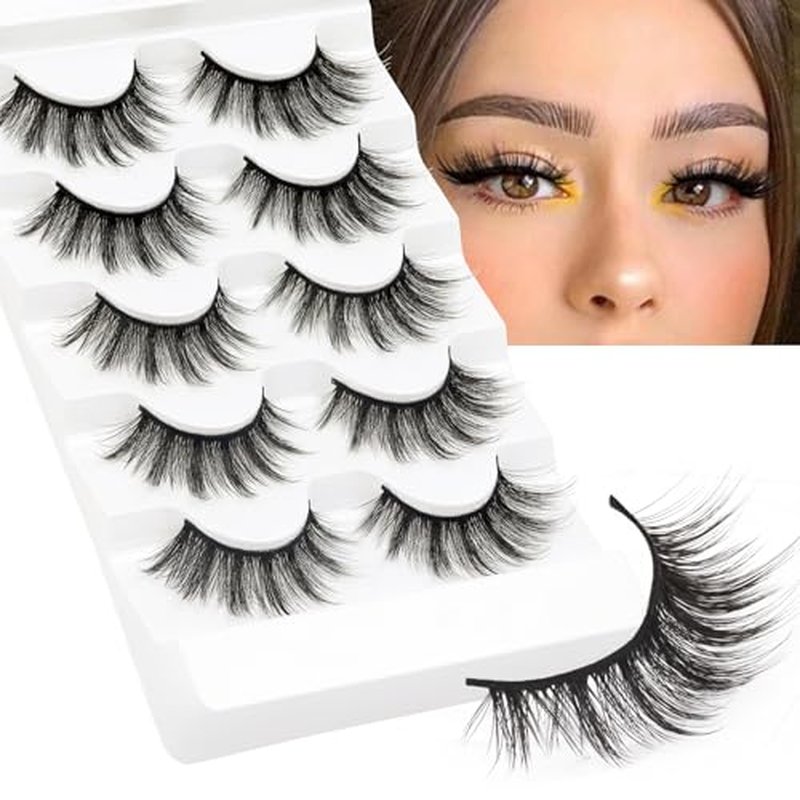 Veleasha Lashes Cat Eye Lashes Faux Mink Lashes 100% Handmade Natural Look Fake Eyelashes Lightweight Fluffy False Eyelashes 5 Pairs Pack (54)