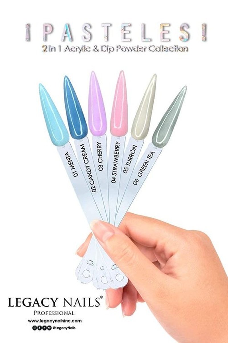 Legacy Nails Professional COLLECTION Acrylic Powder Kit 6 Colors Nail Art Set for Manicure DIY for Dip & Acrylic Nail Extensions (PASTELES COLLECTION)